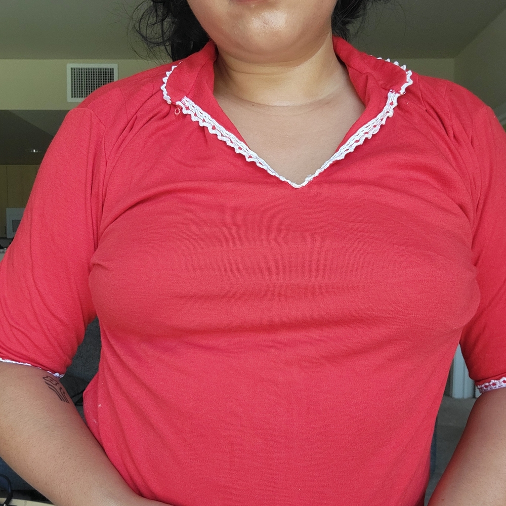 Red Collared Top with White Trim